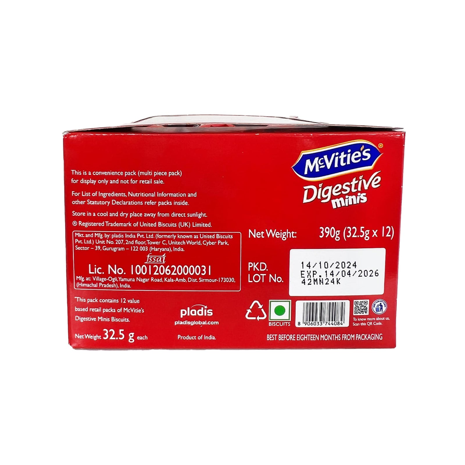 Mcvities 麥維他 獨立小包裝消化餅(12包裝) 390g