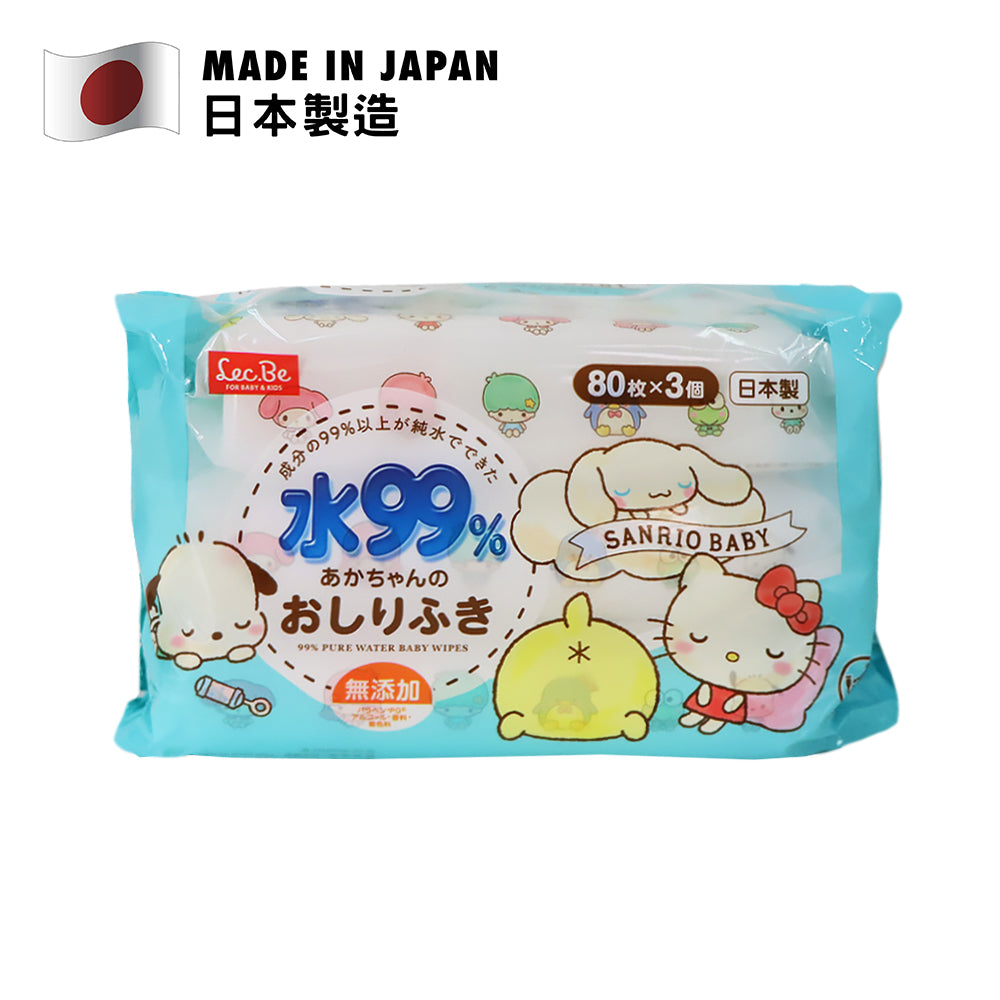 LEC Sanrio 99.9% 純水濕紙巾 80片裝 X 3 日本製造的嬰兒濕巾