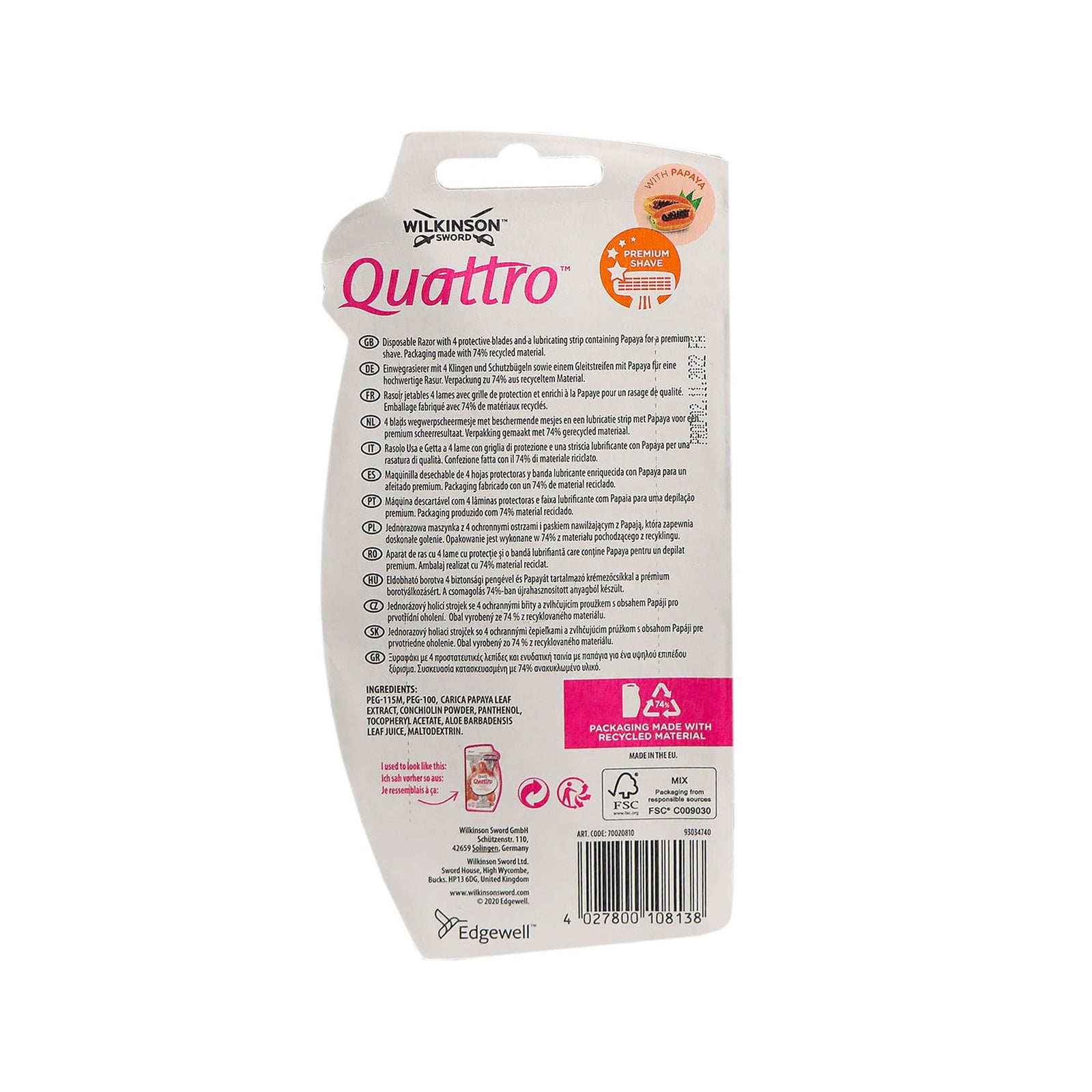 Wilkinson Sword Quattro for Women Sparkle Razor 3pcs