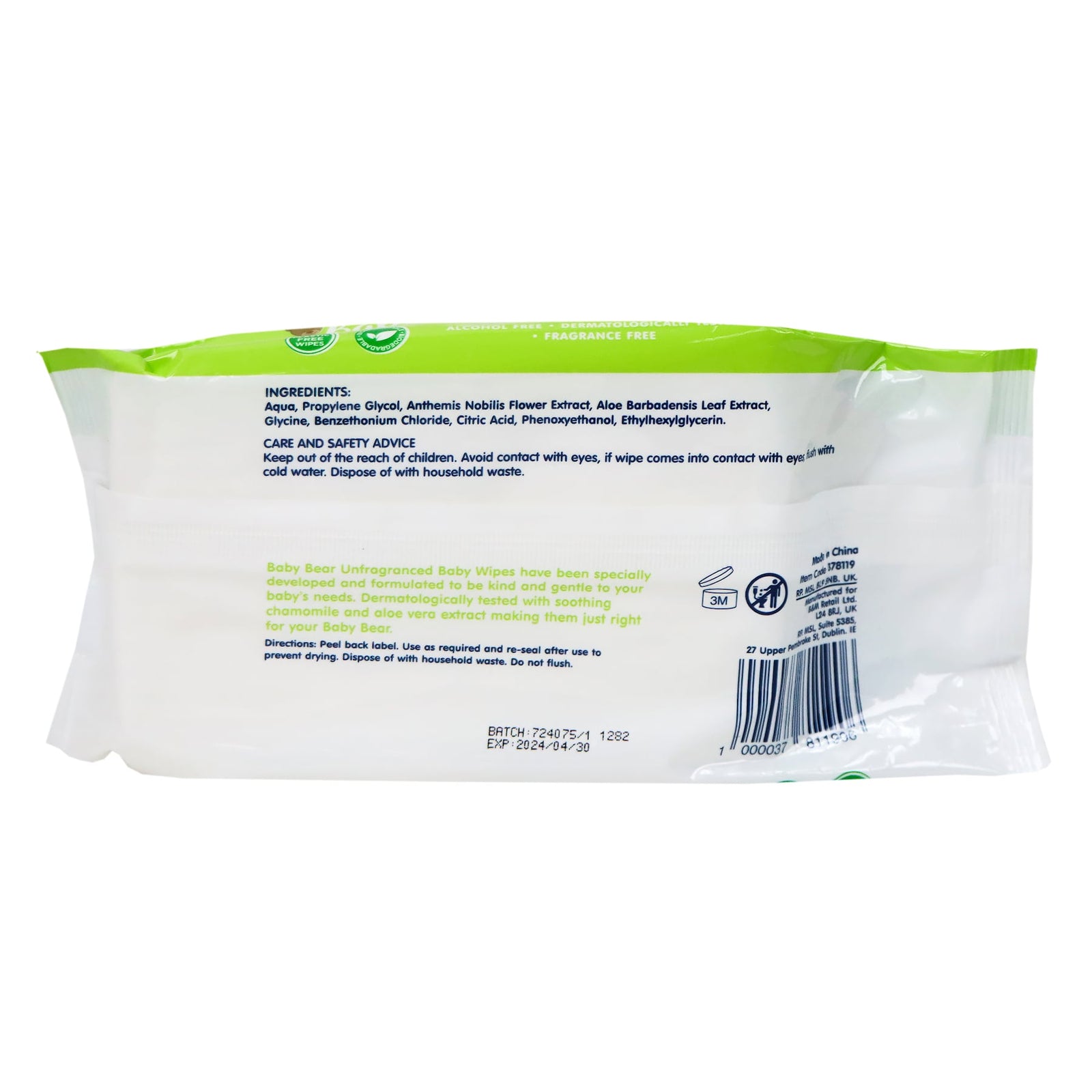 Baby Bear 無酒精嬰兒濕紙巾 72片 (無香)