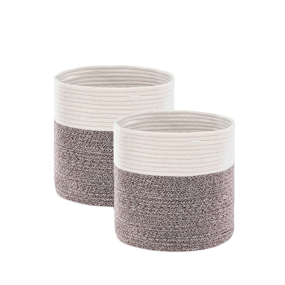Woven Cotton Storage Baskets White x Brown 2pcs
