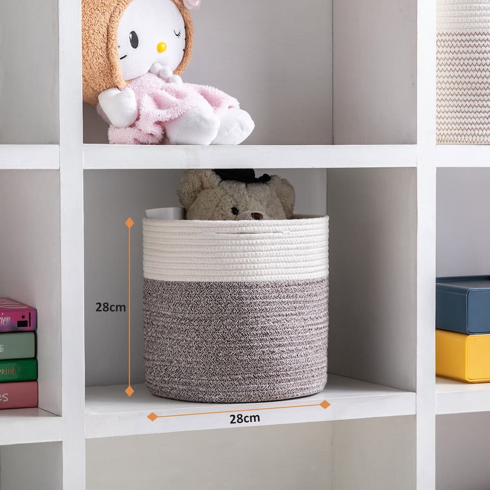 Woven Cotton Storage Baskets White x Brown 2pcs