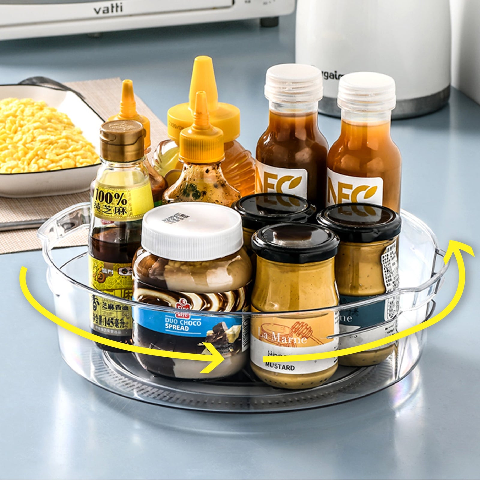 儲物托盤360°順逆時針旋轉,方便拿取後側物品