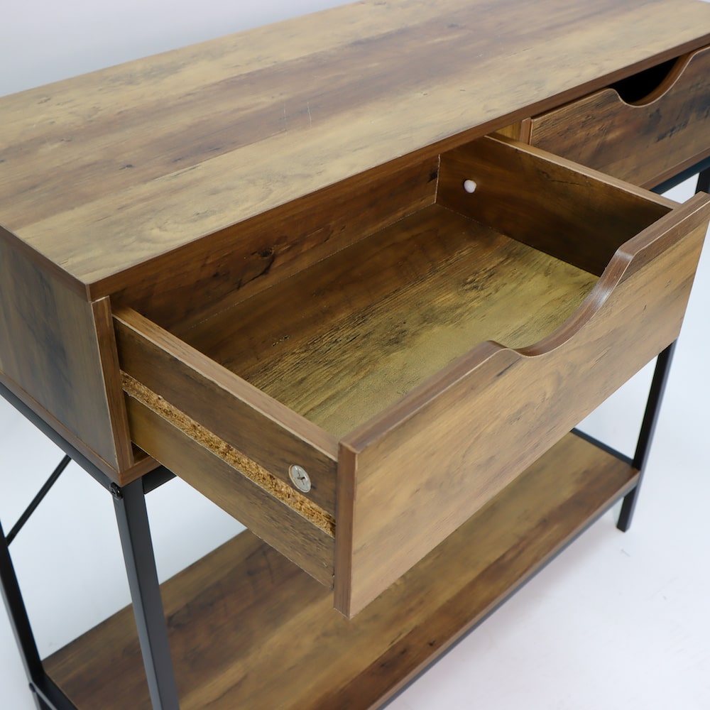 雙抽屜桌邊櫃敞開抽屜