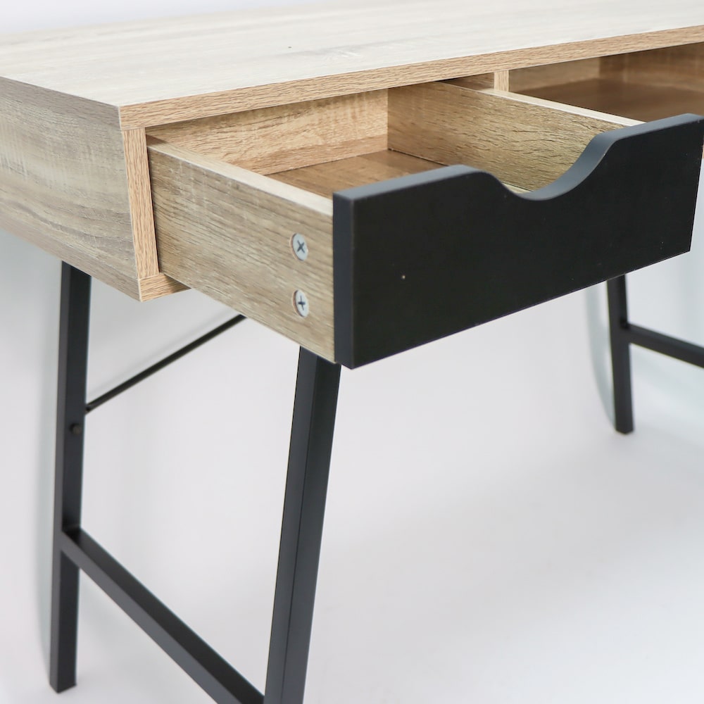 木面書檯連2格儲物抽屜 (木色+黑色)-spotondeal.myshopify.com