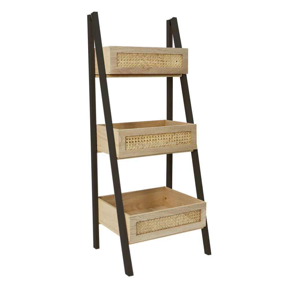 黑色3層梯形層架連置物藤籃