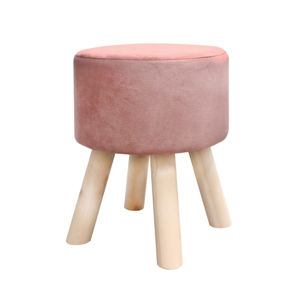 粉紅色天鵝絨木腳矮凳