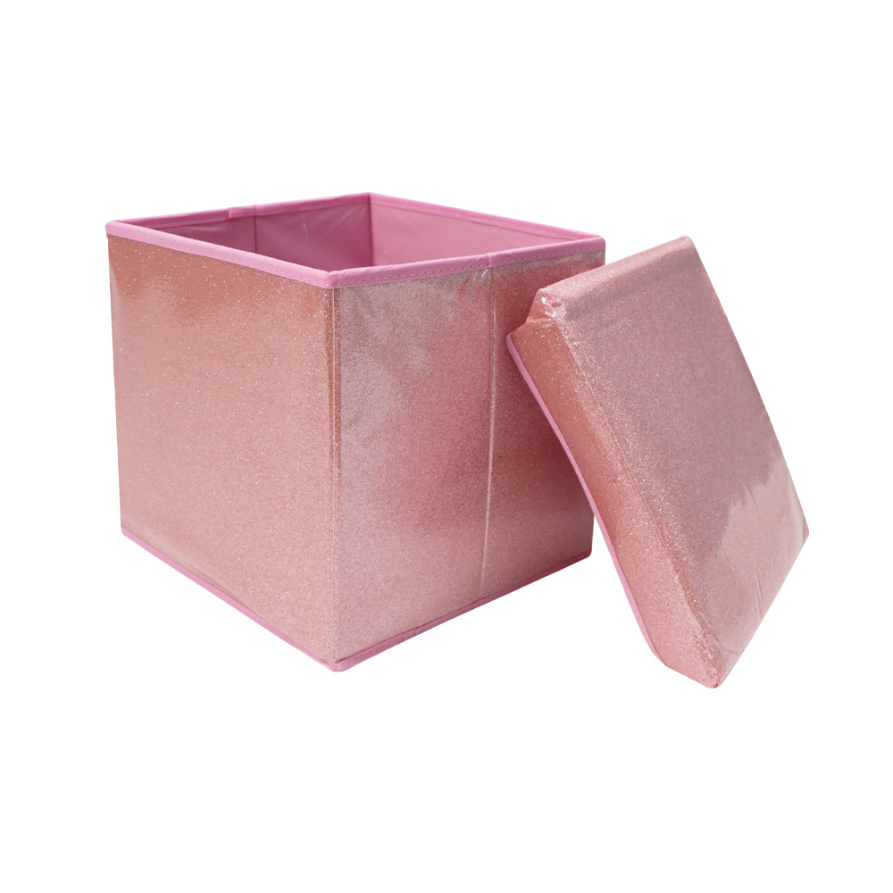 粉紅色可摺疊閃亮收納凳以不織布保護內層