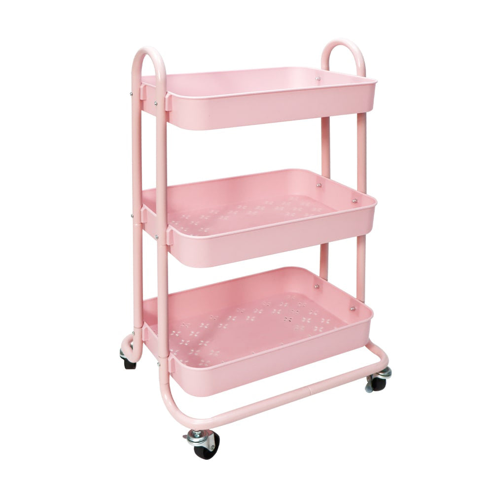 粉紅色多功能三層活動帶轆置物架