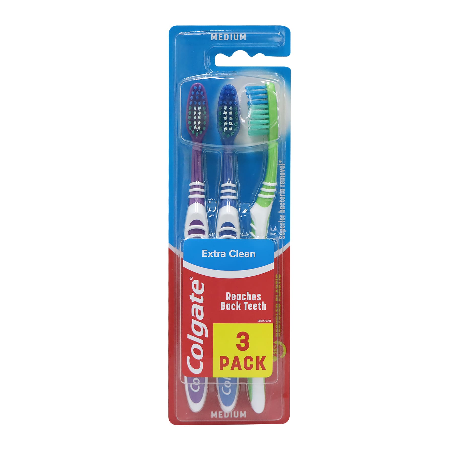 Colgate Extra Clean Medium Bristle Toothbrush 3pcs (Purple+Blue+Green)