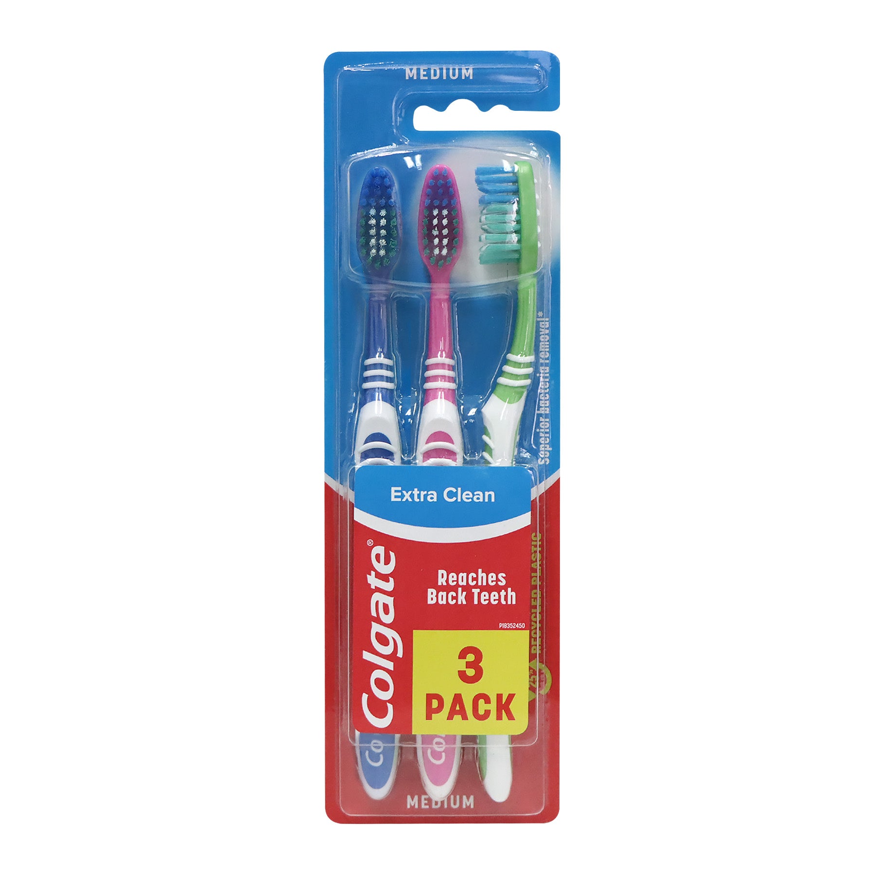 Colgate Extra Clean Medium Bristle Toothbrush 3pcs (Blue+Pink+Green)