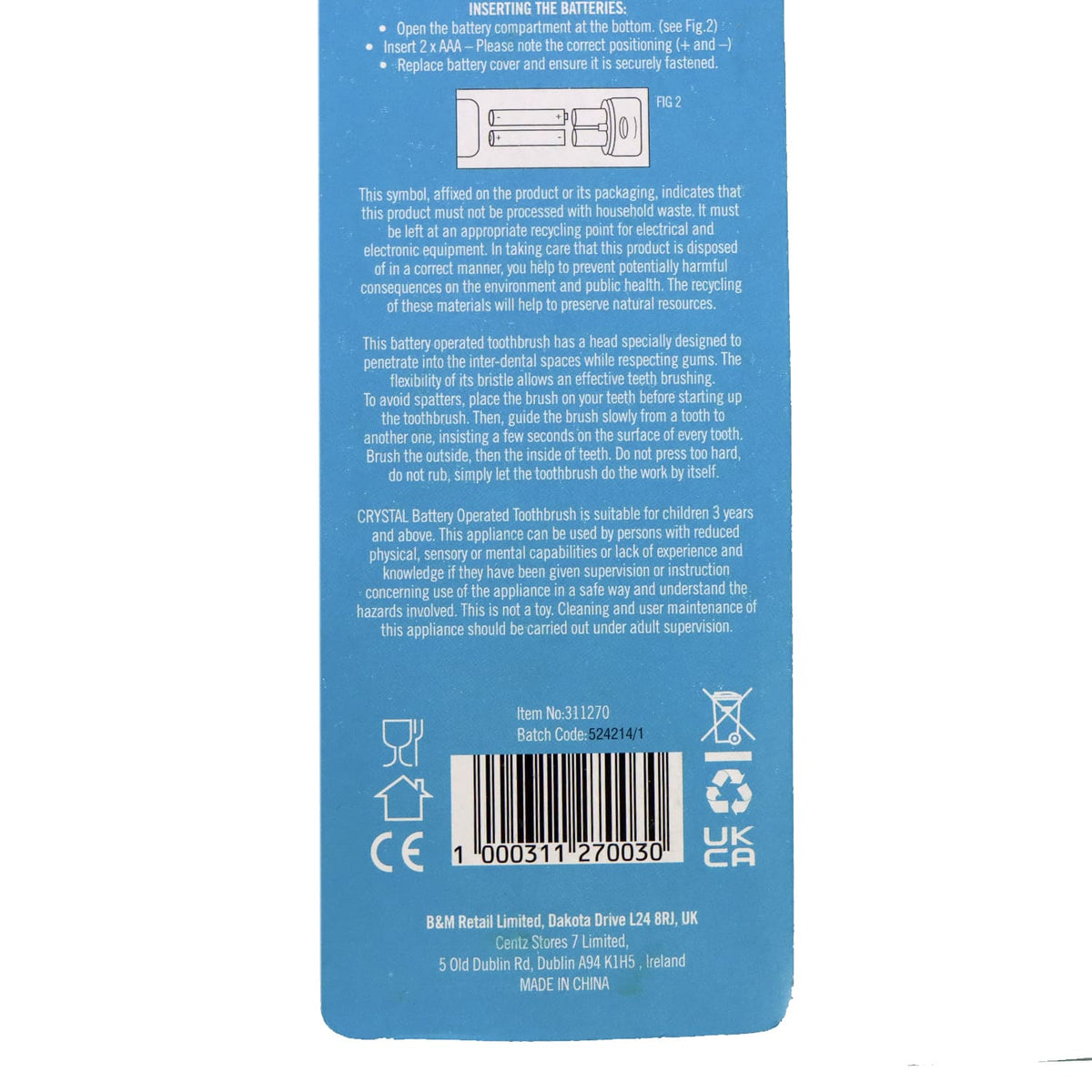 Crystal 聲波震動兒童電動牙刷 (藍色)