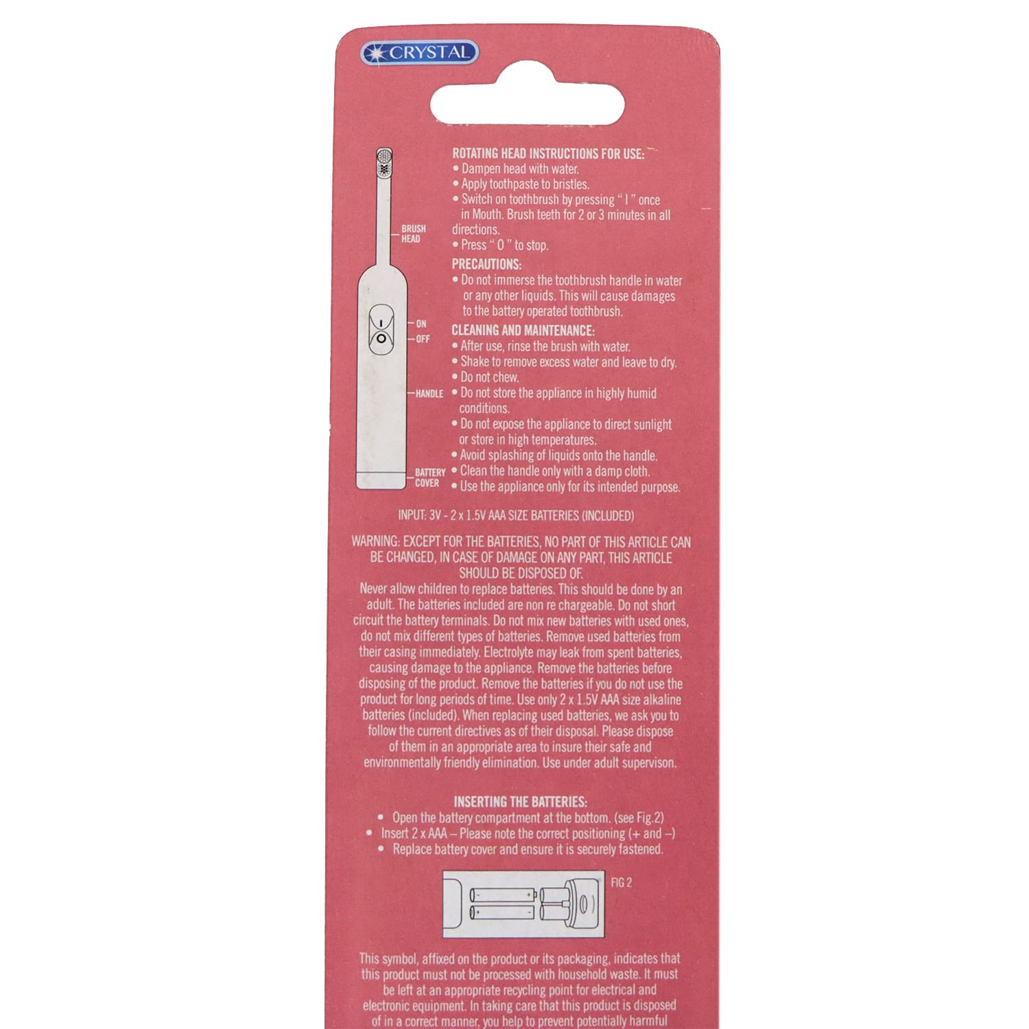 Crystal Childrens Battery Operated Toothbrush (Pink)