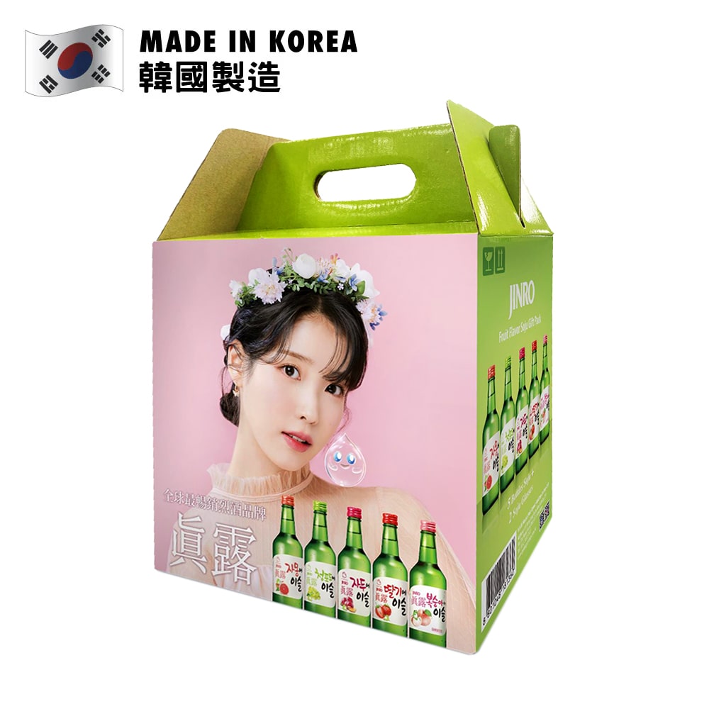 真露 果味燒酒5支裝連2個燒酒杯禮盒套裝 (綠色)