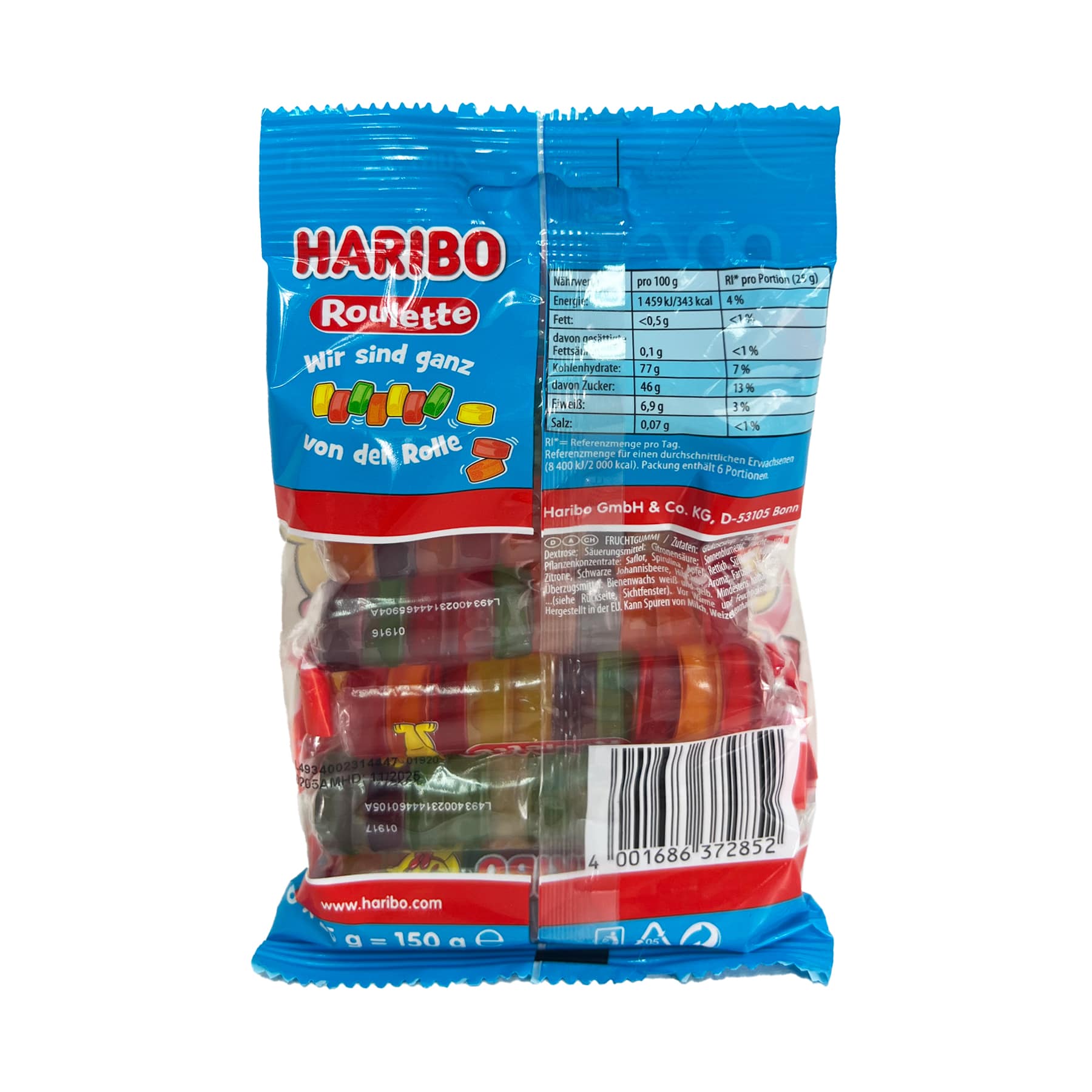 Haribo Roulette Mixed Fruit Candy Roll 6PCS