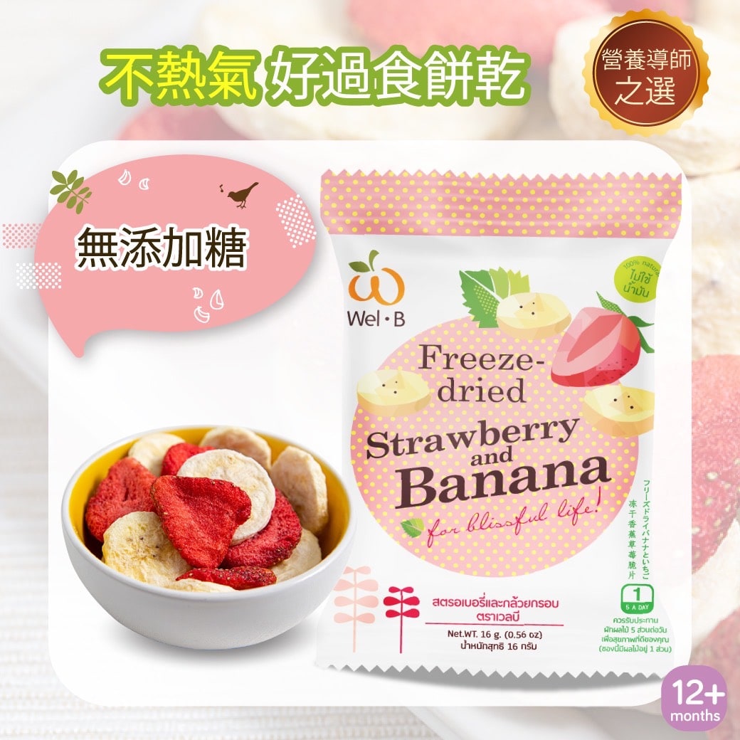 Wel B Toddler Freeze Dried Natural Strawberry and Banana Fruit Chips 16g