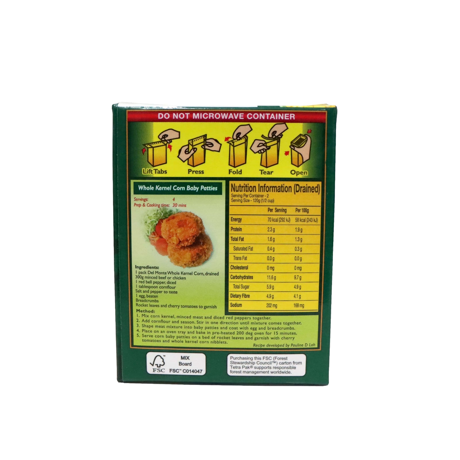 Del Monte Tetra Pack Whole Kernel Corn 380g