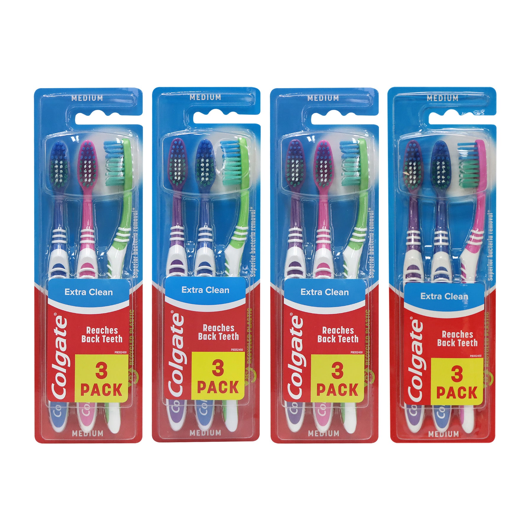 Colgate Extra Clean Medium Bristle Toothbrush 3pcs (Purple+Pink+Green)