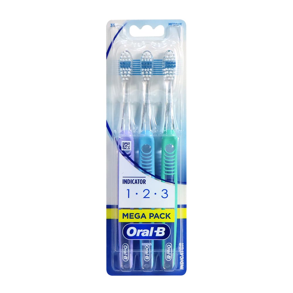 Oral-B 1-2-3 中性毛牙刷 3支裝 (顏色隨機)