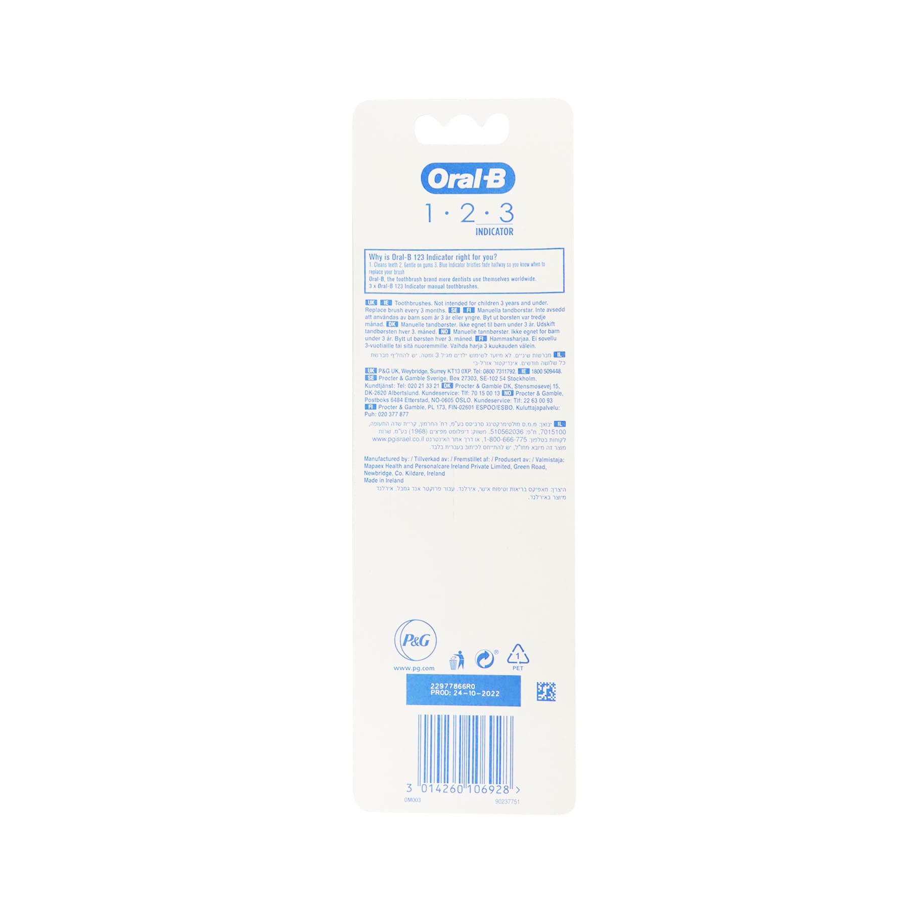 Oral-B 1-2-3 Indicator Toothbrush 3pcs (Random Colour)