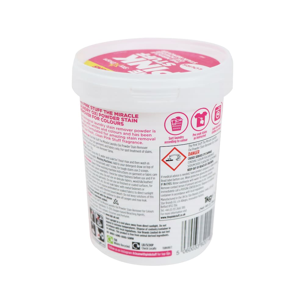 The Pink Stuff Miracle Laundry Oxi Powder Stain Remover Colours 1kg