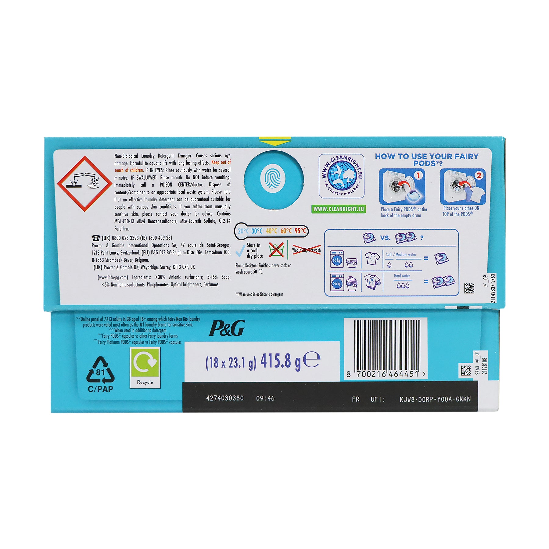 [P&G] Fairy Non Bio Laundry Liquid Pods 18pcs