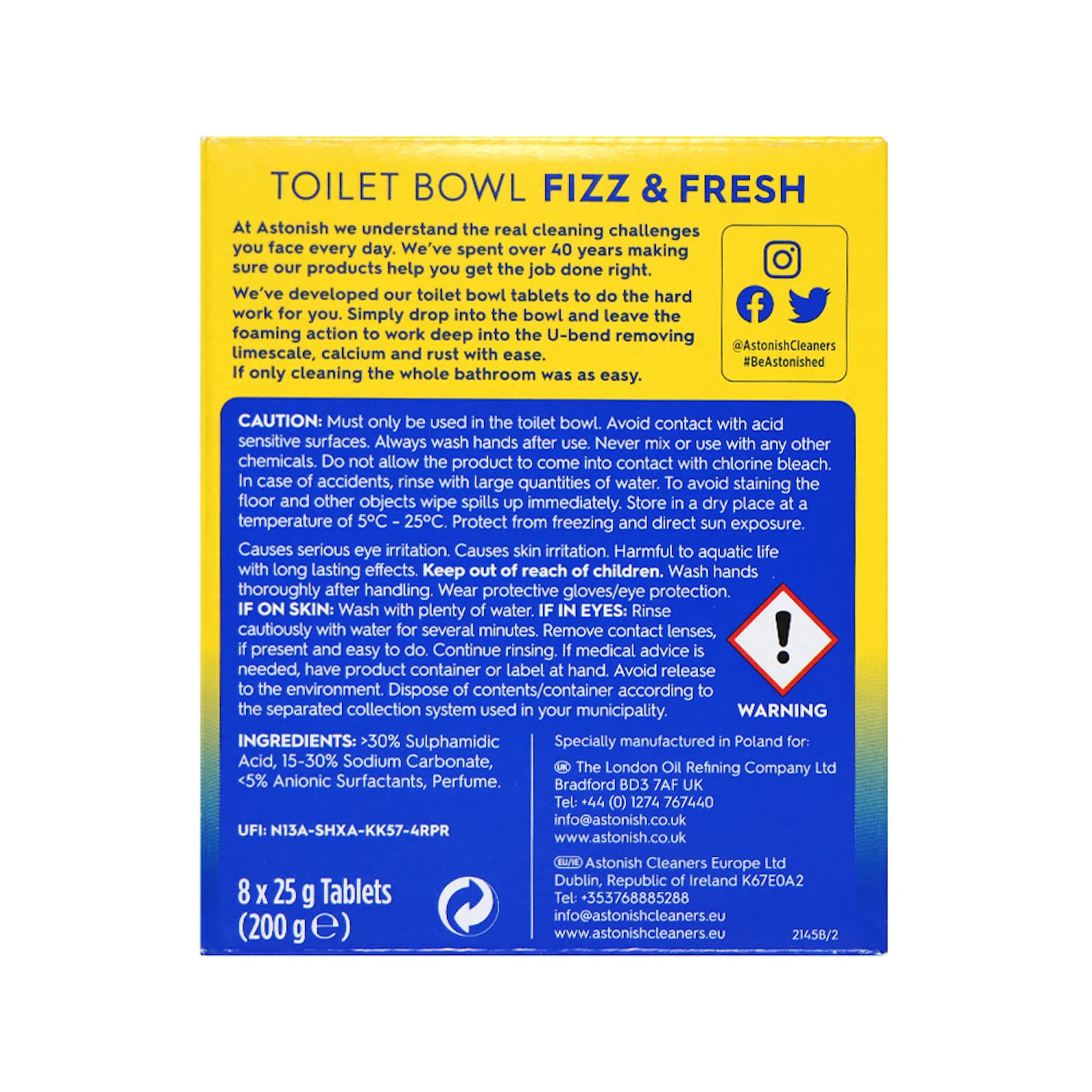 Astonish Toilet Bowl Fizz and Fresh 8pcs (Lemon Splash)