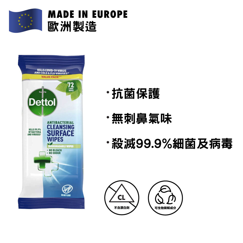 Dettol Antibacterial Cleansing Surface Wipes 72pcs