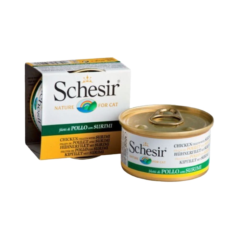 Schesir 全天然雞肉絲仿蟹肉飯貓罐頭 85克
