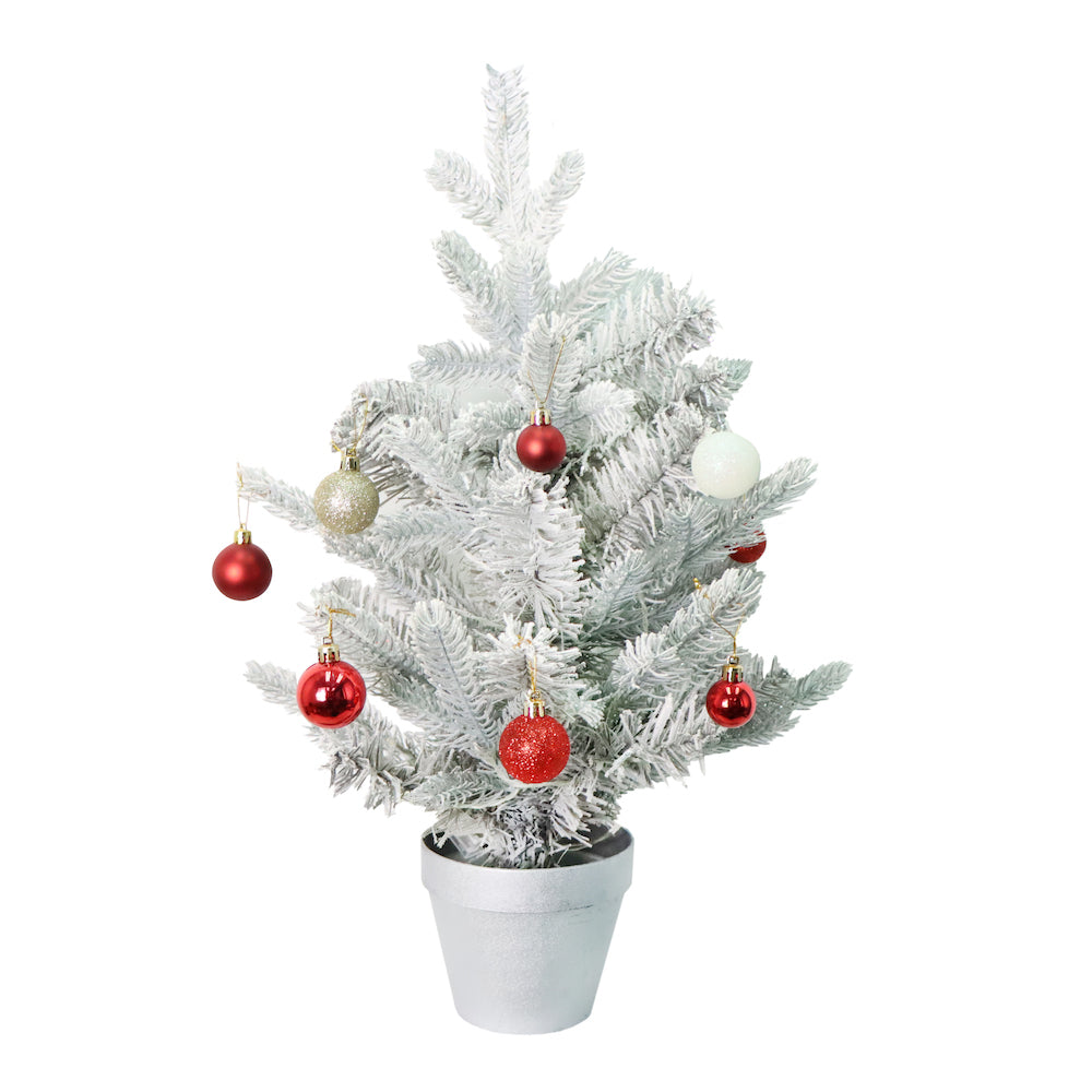 亮燈雪地聖誕樹 連紅色裝飾 (白色款)