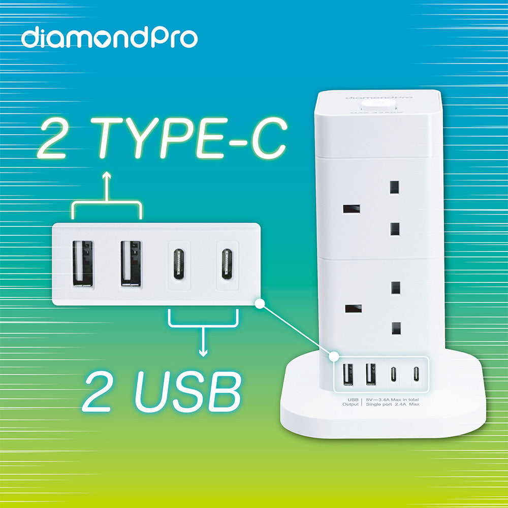 DiamondPro 12位直立式拖板 (8個三腳插連2個USB及2個Type C插口)