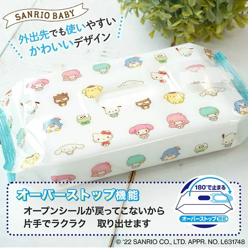 LEC Sanrio 99.9% pure water wipes in a cute pouch design, perfect for gentle cleaning.