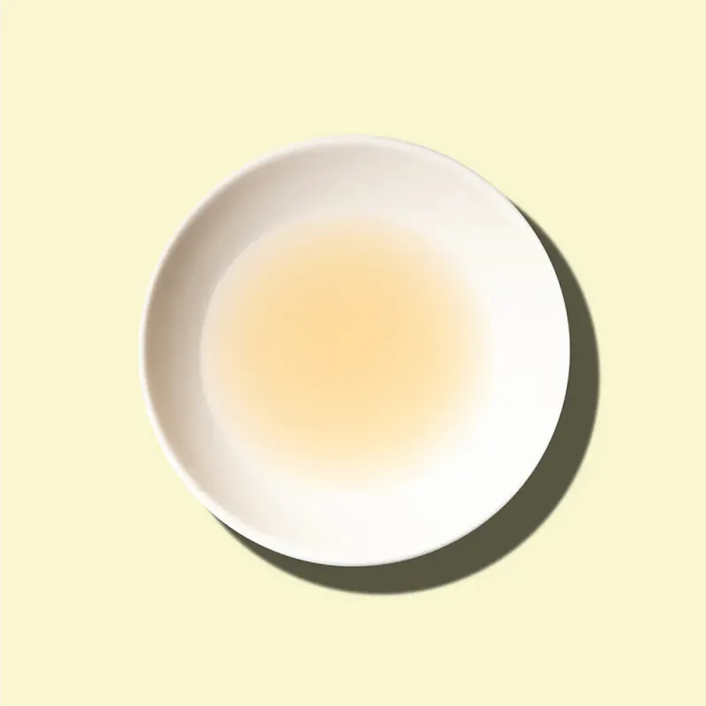 五歲半純雞湯倒入白色碗中，色澤清淡，適合給毛孩飲用的補水方案。