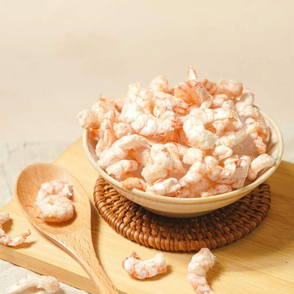 飼糧倉 原肉凍乾 鮮撈蝦蝦 20克盛放在碗中的美味凍乾蝦零食