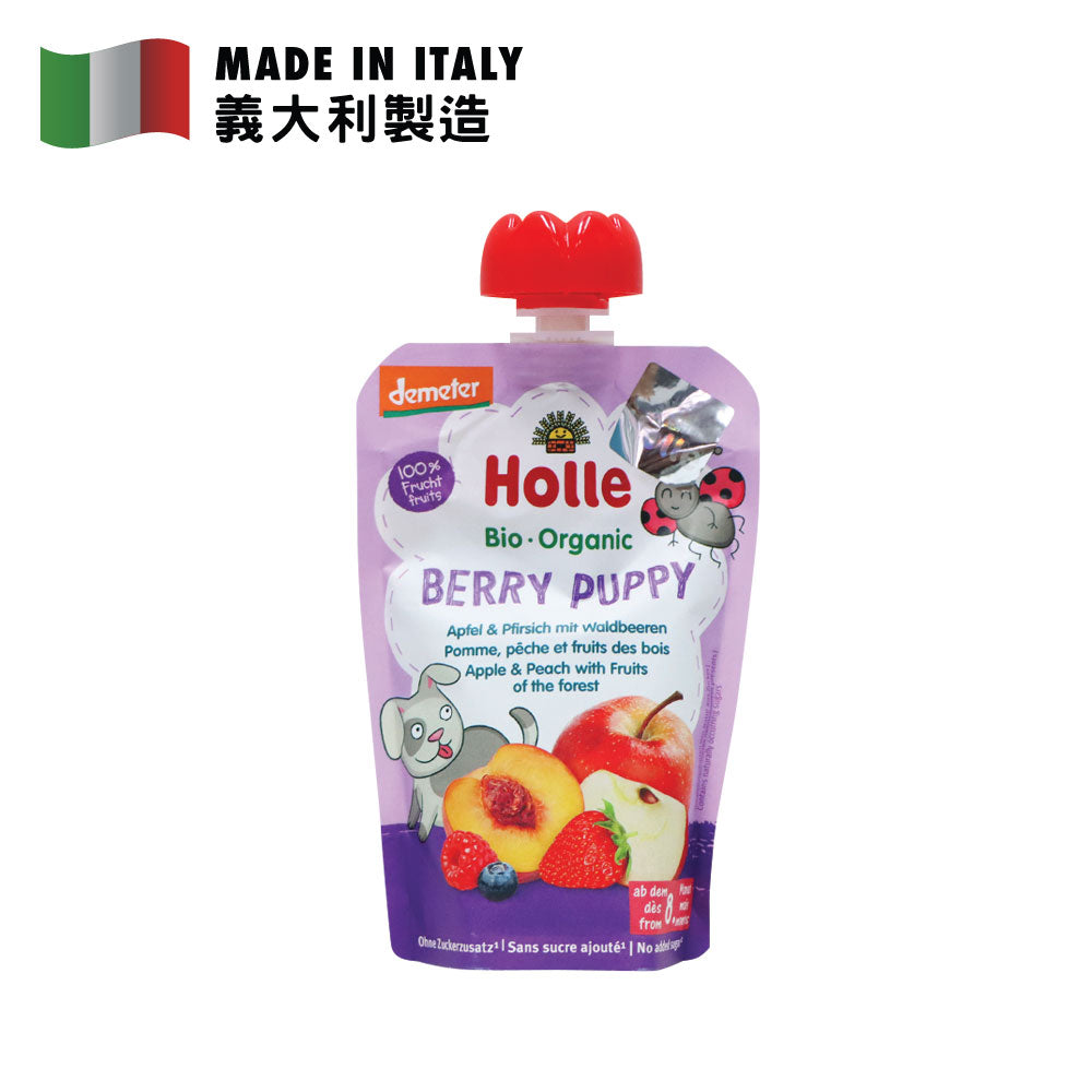Holle 有機蘋果蜜桃伴雜莓蓉唧唧包 100克