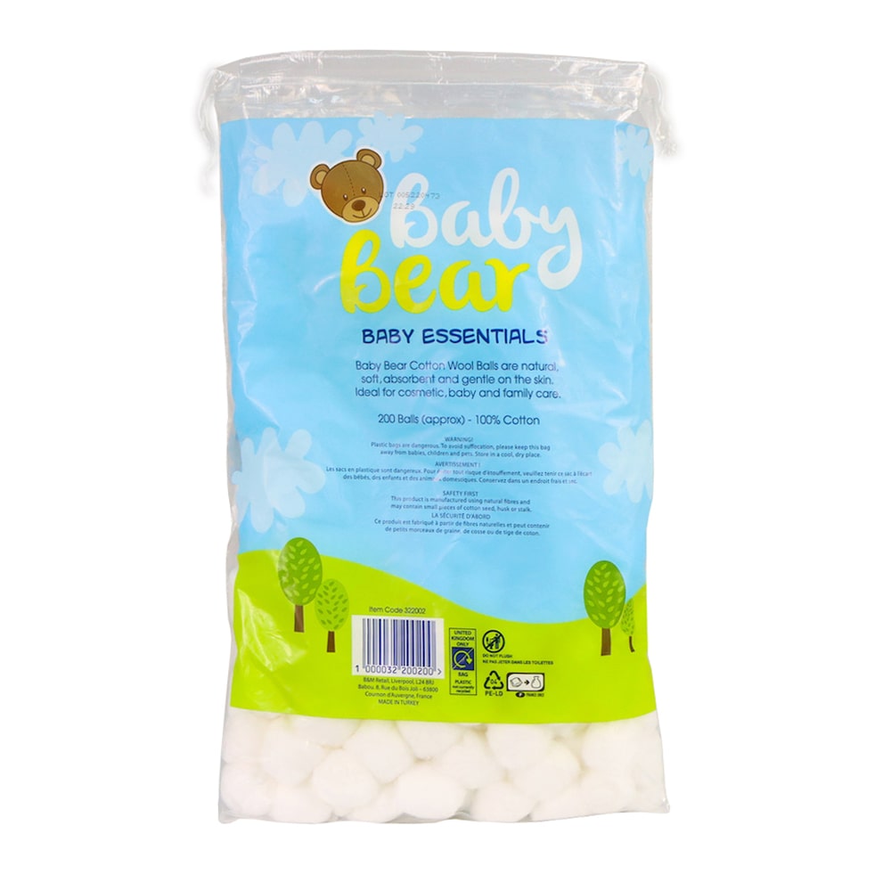 Baby Bear 100%純棉棉花球 200粒裝 包裝背面