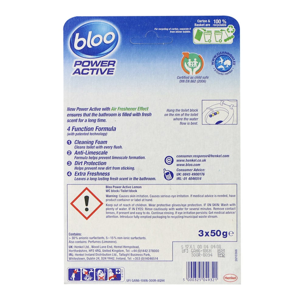 Bloo 強效清潔除臭清香球 (檸檬味) 3條裝 包裝背面