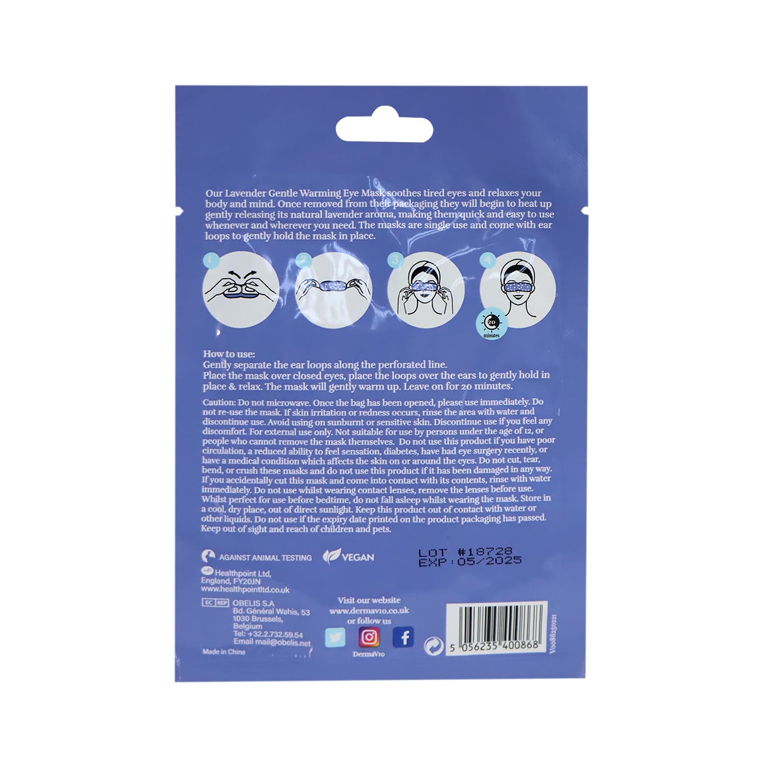 Derma V10 Lavender Gentle Warming Eye Mask