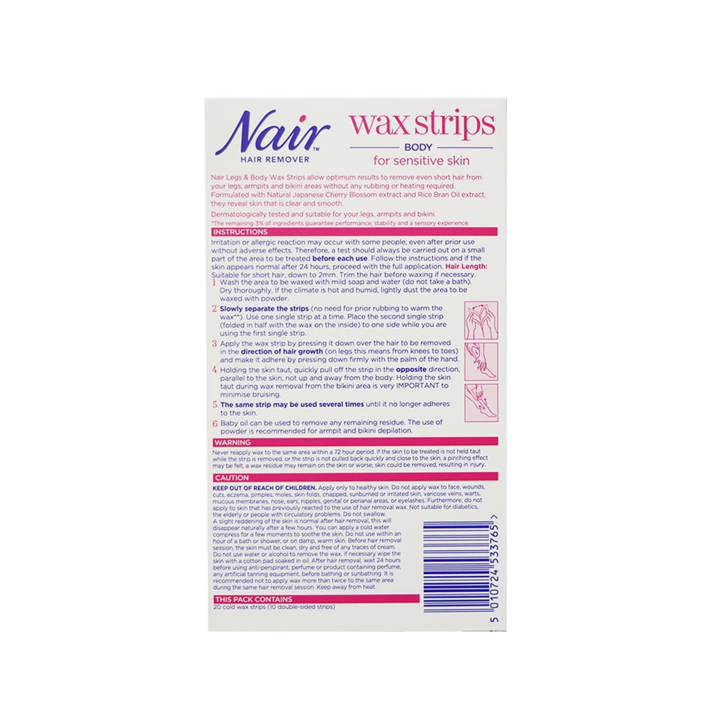 Nair Hair Remover Body Wax Strips 20pcs (For Sensitive Skin)