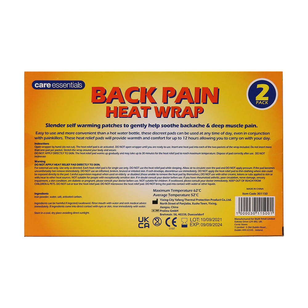 Care Essentials Back Pain Heat Wrap 2pcs