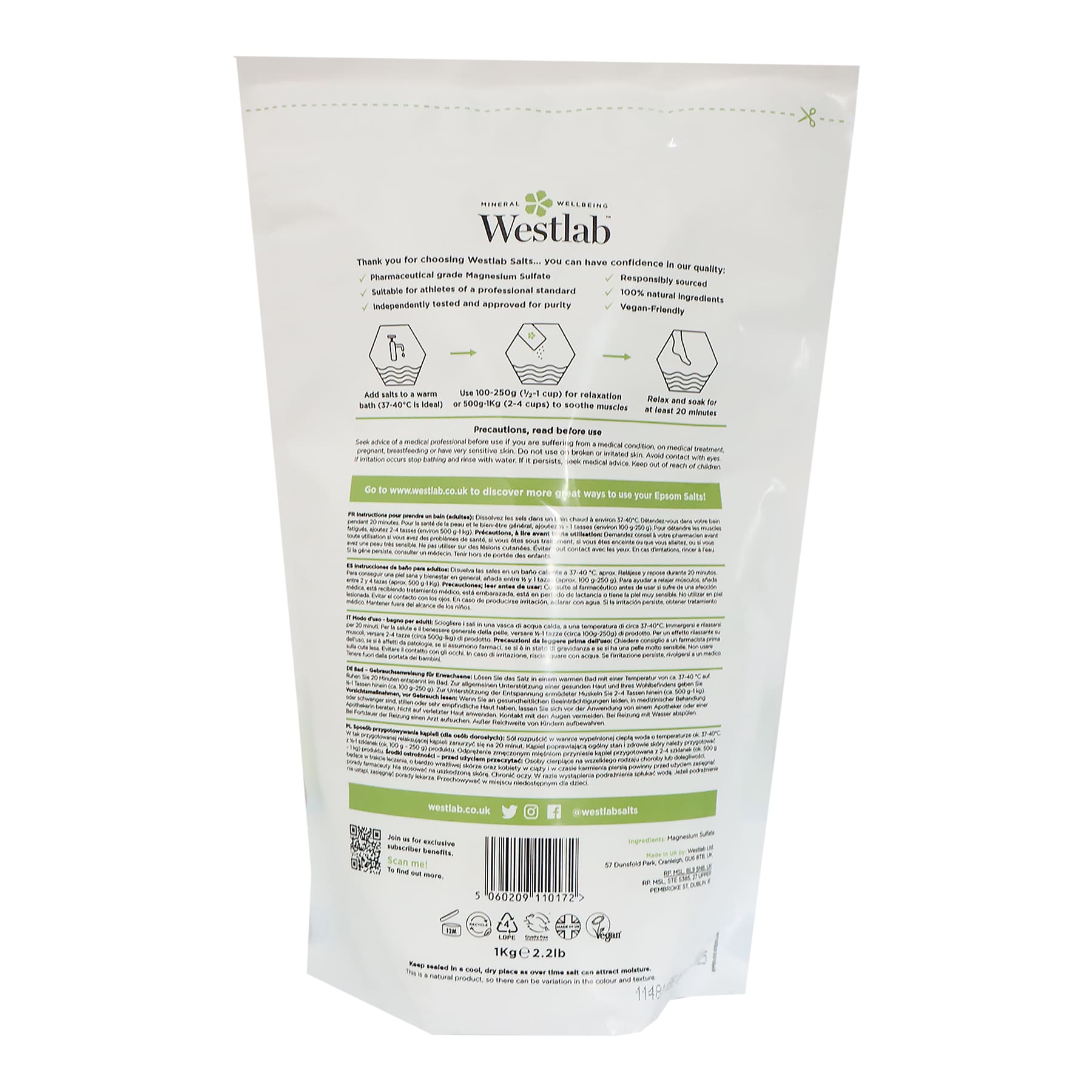 Westlab Reviving Epsom Bath Salt 1kg