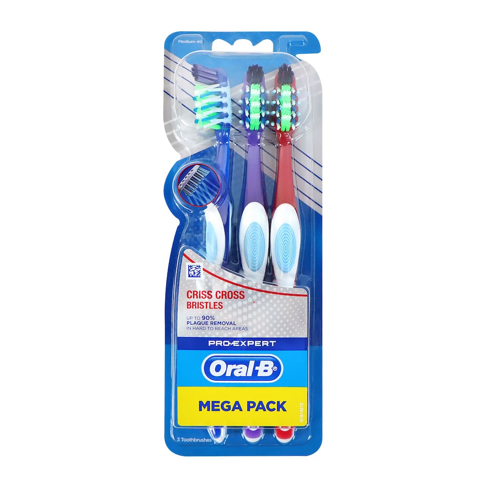 Oral-B Pro-Expert Criss Cross Toothbrush 3pcs (Blue+Purple+Red)