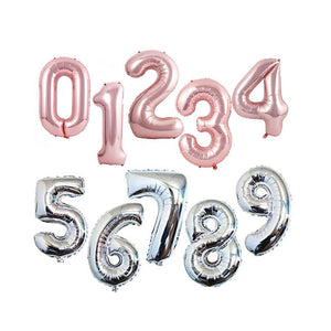 Pink and silver numbers, pink from 04 and silver from 5-9 balloon numbers