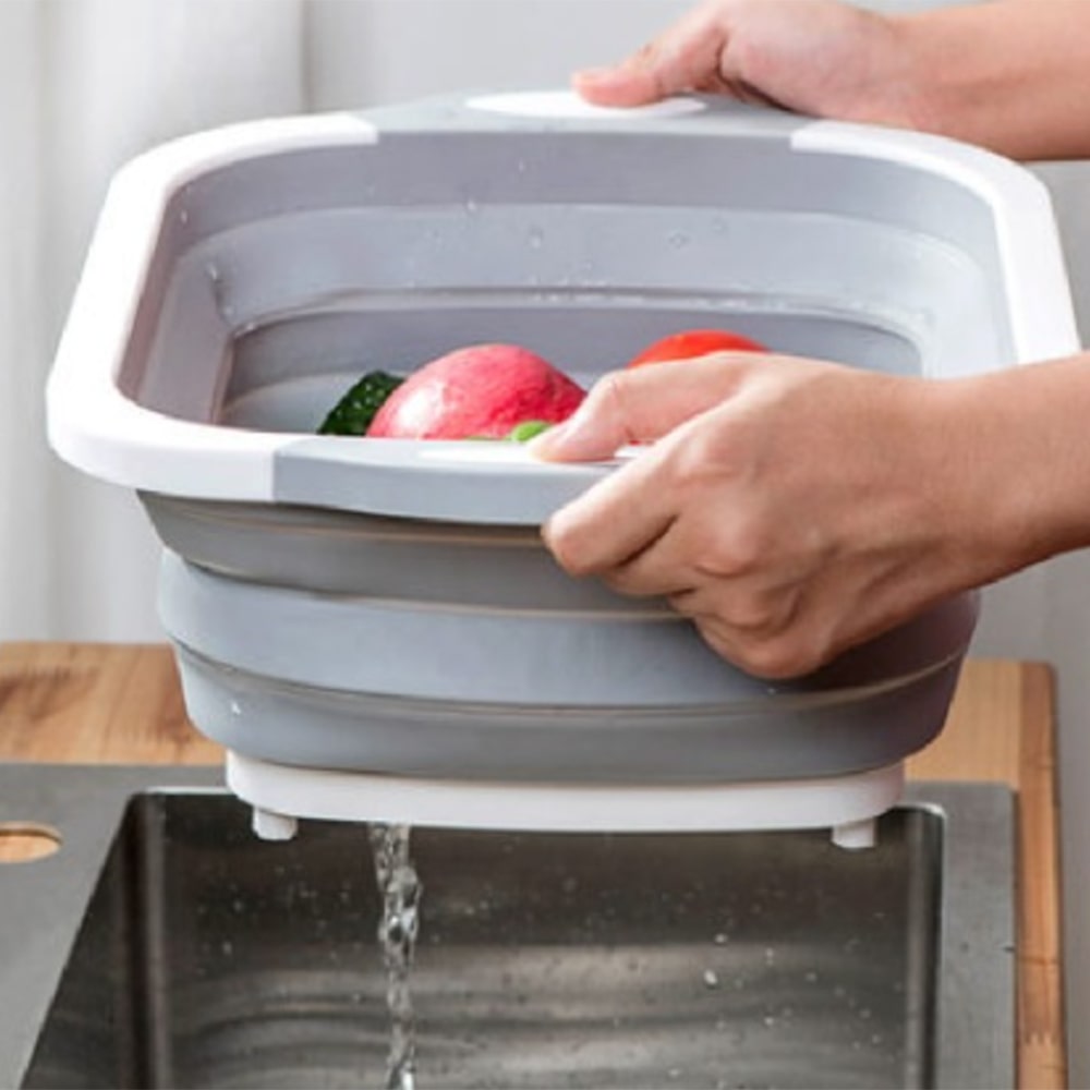 15L可摺疊矽膠瀝水籃一鍵放水