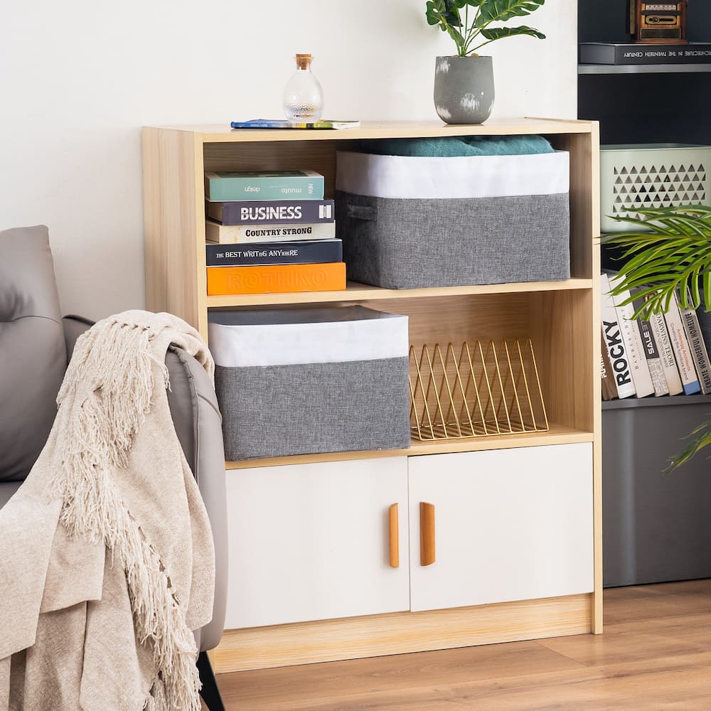 Storage Baskets with Metal Frame White x Grey 2pcs