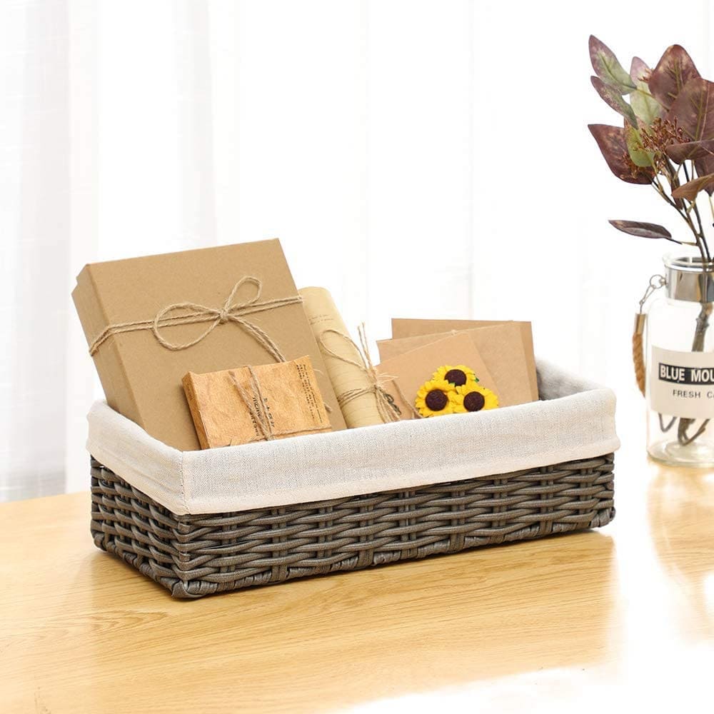 Rattan Storage Baskets White x Grey 2pcs