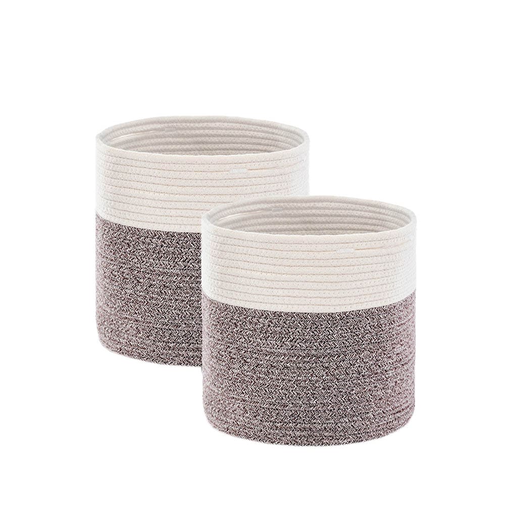 28cm圓筒型雙色純棉繩編收納籃(白+啡色) 2個