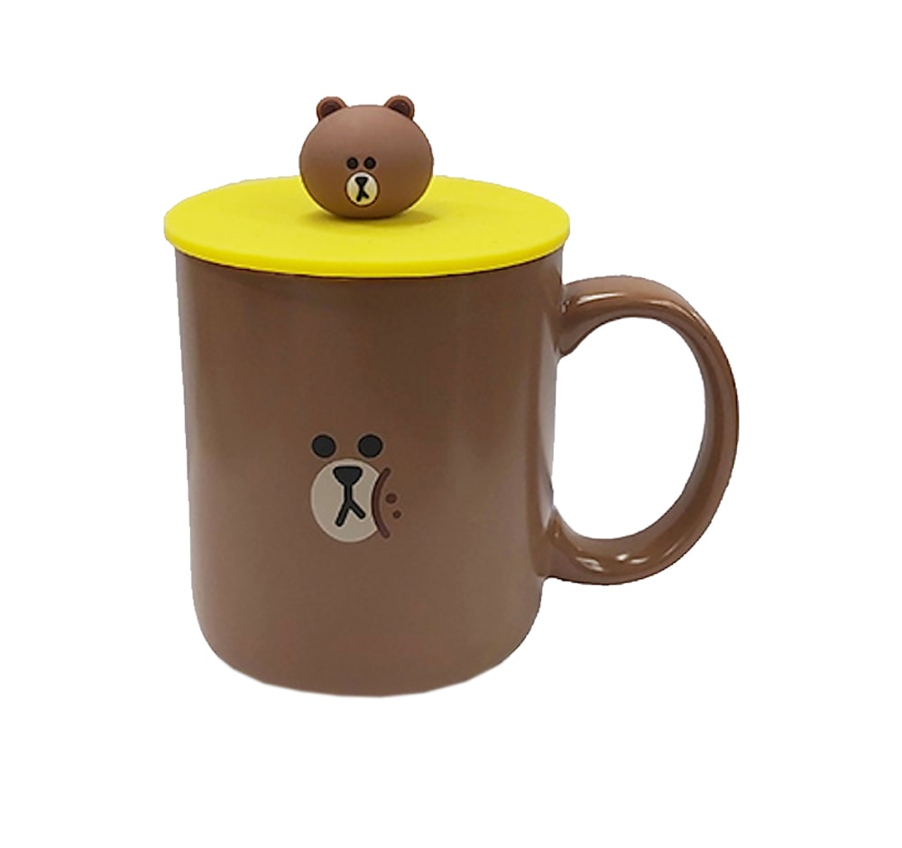 Line Friends Ceramic Mug with 3D Silicone Lid 380ml - Brown