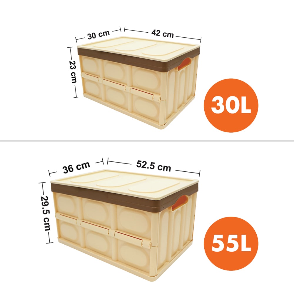 可摺疊帶蓋收納儲物膠箱30L及55L尺寸