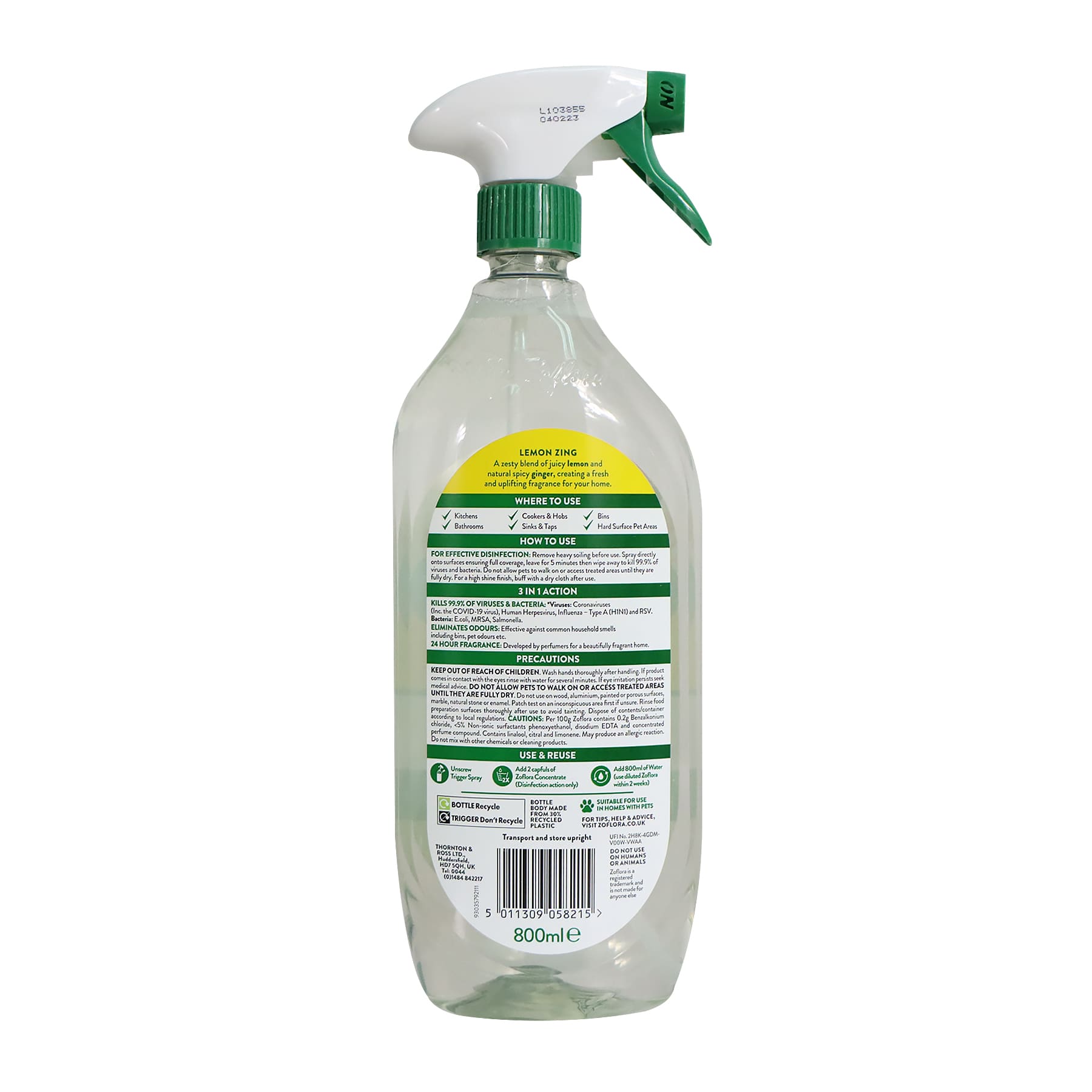 Zoflora Multipurpose Disinfectant 800ml (Lemon Zing)